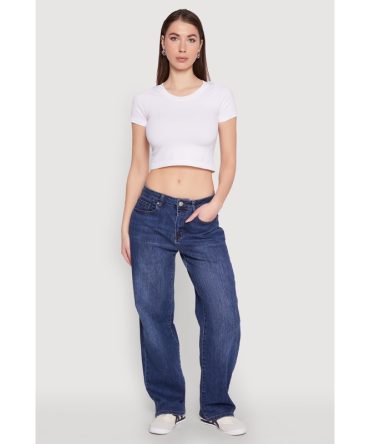 WAX Mid Rise Whiskered Straight Leg Jeans