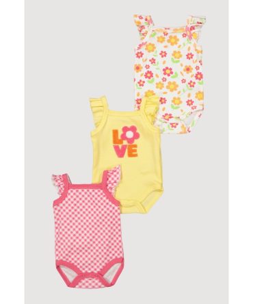 Baby Girls 0-9M Love Chenille Patch Bodysuits 3 Pack