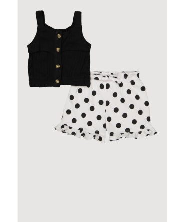 Baby Girls 12-24M Button Front Tank Top and Polka Dot Shorts