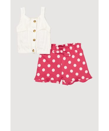 Baby Girls 12-24M Rib Knit Tank Top and Polka Dot Shorts
