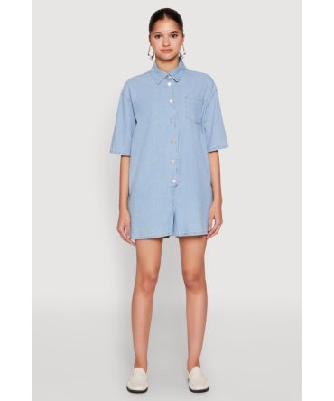 Button Front Denim Romper