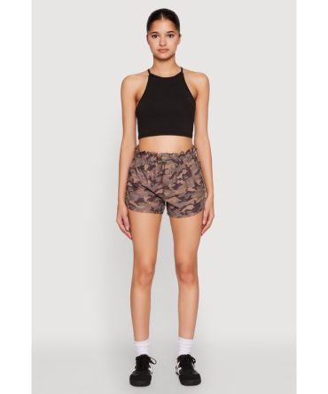Camo Print Drawstring Dolphin Shorts