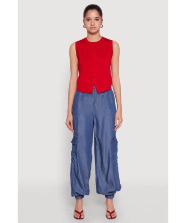 Chambray High Waisted Cargo Joggers