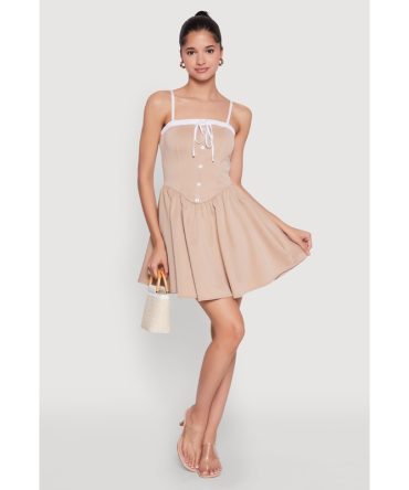 Contrast Trim Corset Skater Dress