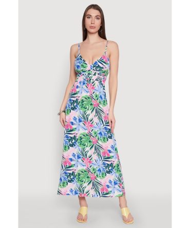 Floral Graphic Print Empire Waist Maxi Dress