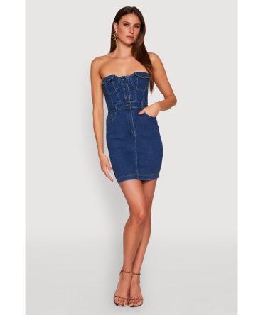 Haute Monde Strapless Denim Bodycon Mini Dress