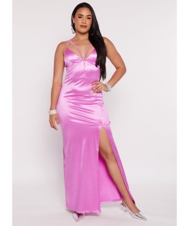 Iris Satin Double Strap Side Slit Maxi Dress