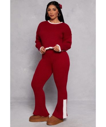 Knit Contrast Stripe High Waist Flare Pants
