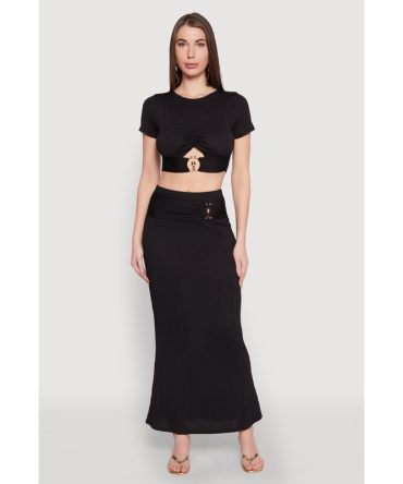 O Ring Metallic Detail Maxi Skirt