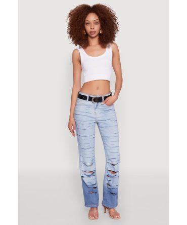 Ombre Slashed Straight Leg Jeans