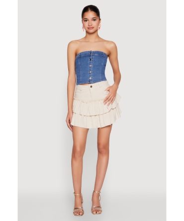 One Button Tiered Mini Skirt