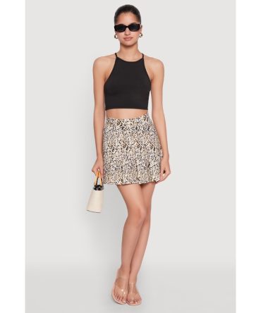 Printed High Waist Pleated Skirt