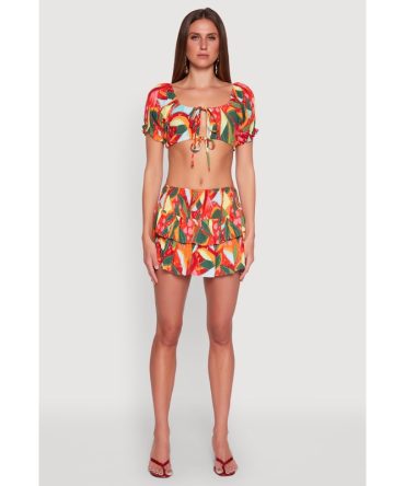 Printed Smock Waist Tiered Skort