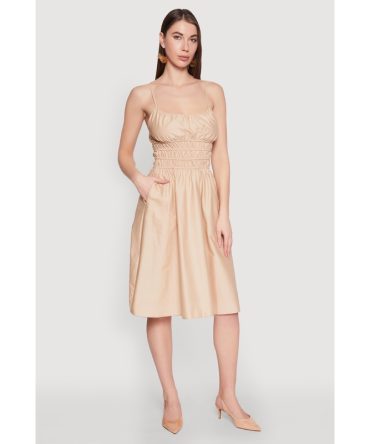 Smocked Waist Poplin Midi Dress