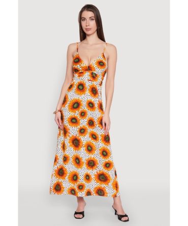Sunflower Print Empire Waist Dress