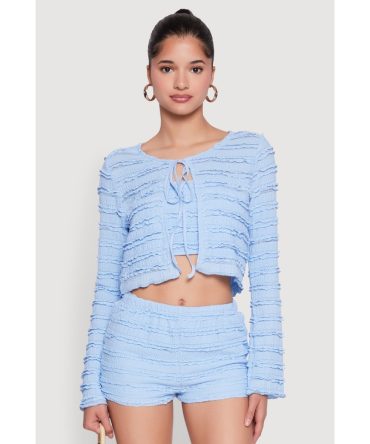 Textured Knit Tie Front Cardigan with Tube Top
