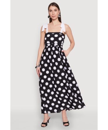 Tie Shoulder Polka Dot Maxi Dress