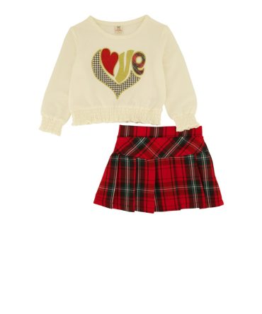 Toddler Girls Love Graphic Top and Pleated Skirt