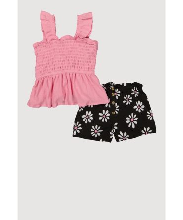 Toddler Girls Peplum Top and Daisy Print Shorts