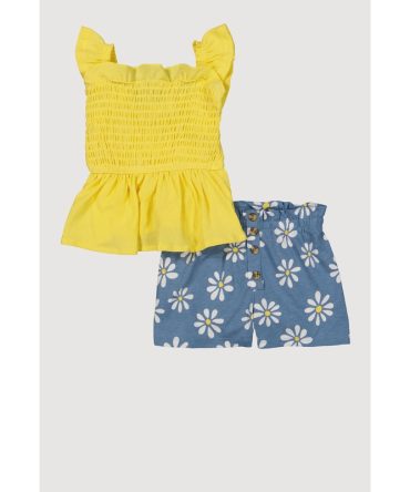 Toddler Girls Smocked Peplum Top and Daisy Print Shorts