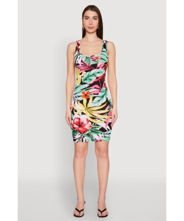 Tropical Print Scoop Neck Tank Dress