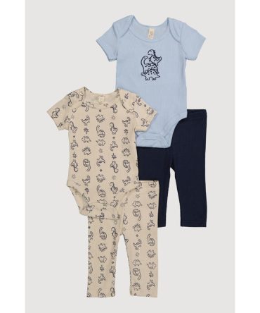 Baby Boys 0-9M Dinosaur Graphic Bodysuits and Pants 4-Piece Set