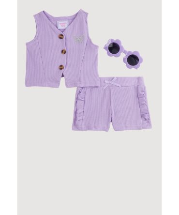 Baby Girls 0-9M Butterfly Vest and Shorts with Sunglasses
