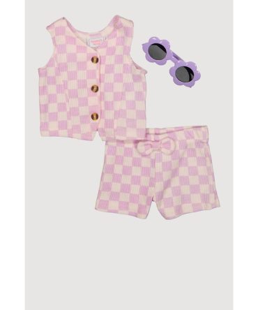 Baby Girls 0-9M Checkered Blazer Vest and Shorts