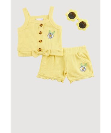 Baby Girls 0-9M Embroidered Sunflower Tank Top and Shorts