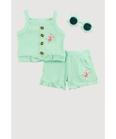 Baby Girls 0-9M Embroidered Tank Top and Shorts