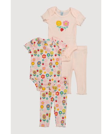 Baby Girls 0-9M Flower Bodysuit and Leggings 4 Piece Set