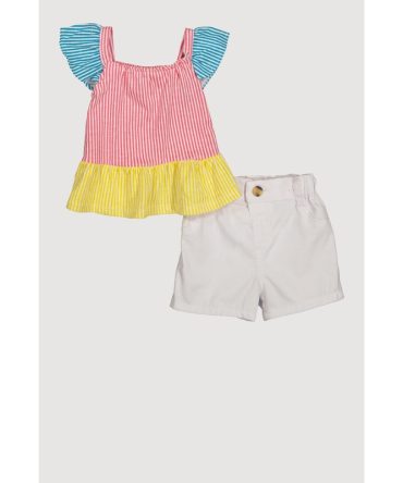 Baby Girls 12-24M Color Block Pinstripe Tee and Shorts