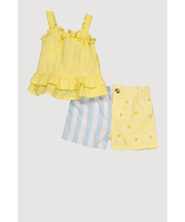 Baby Girls 12-24M Ruffle Trim Blouse and Color Blocked Shorts