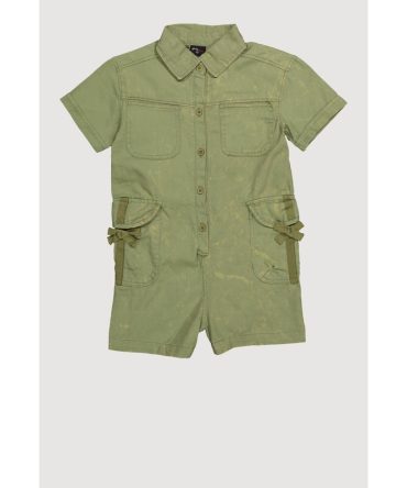 Girls Button Front Utility Romper