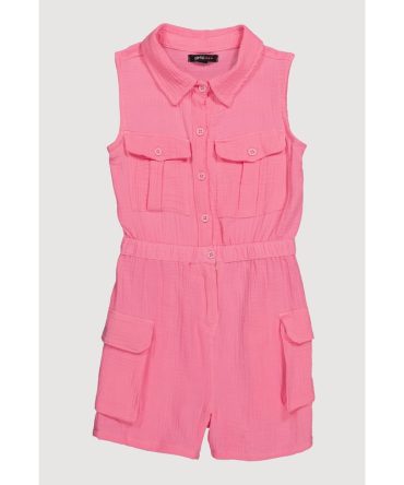 Girls Gauze Knit Sleeveless Utility Romper