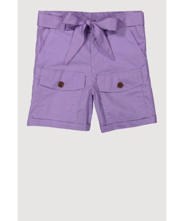 Girls Poplin Tie Waist Belted Cargo Pocket Shorts