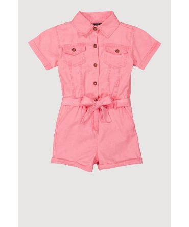 Girls Tie Waist Belted Utility Cargo Romper