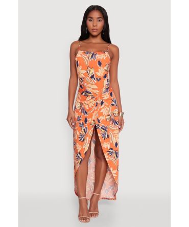 Haute Monde Sleeveless Square Neck Floral High Low Maxi Dress