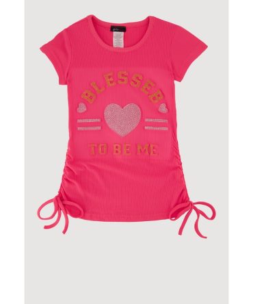 Little Girls Blessed To Be Me Ribbed Knit Crew Neck T-Shirt