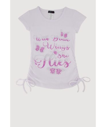 Little Girls With Brave Wings She Flies Ribbed Knit Graphic Tee