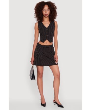 Pinstripe Pleated Mini Skirt