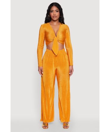 Plisse Wide Leg Pants
