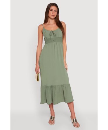 Tie Front Keyhole Flounce Hem Maxi Dress