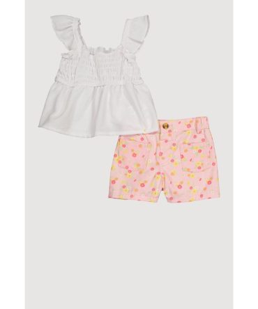 Toddler Girls Sleeveless Ruffle Smocked Top and Floral Shorts