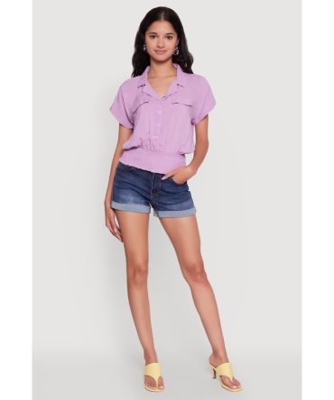 Trendy Button Front Smocked Waist Blouse