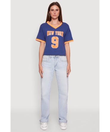 Trendy Graphic New York 9 V-Neck Football T-Shirt