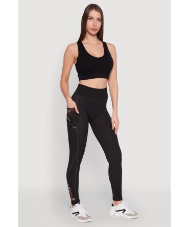 Trendy High Waisted Camo Pocket Laser Cut Leggings
