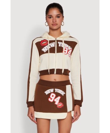 Trendy New York Graphic Cropped Hooded Sweatshirt