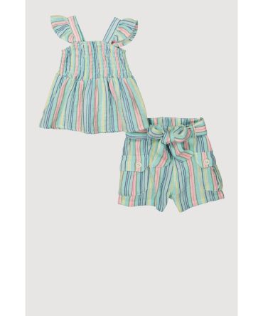 Baby Girls 0-9M Gauze Knit Striped Peasant Top and Shorts