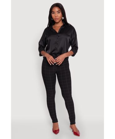 Body Contour Windowpane Plaid Pants